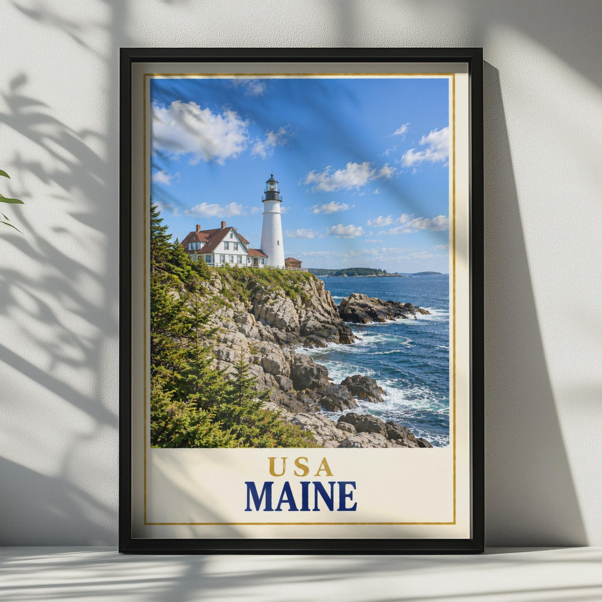 Maine Lighthouse Coastal Print, USA Travel Wall Art, New England Seaside Decor