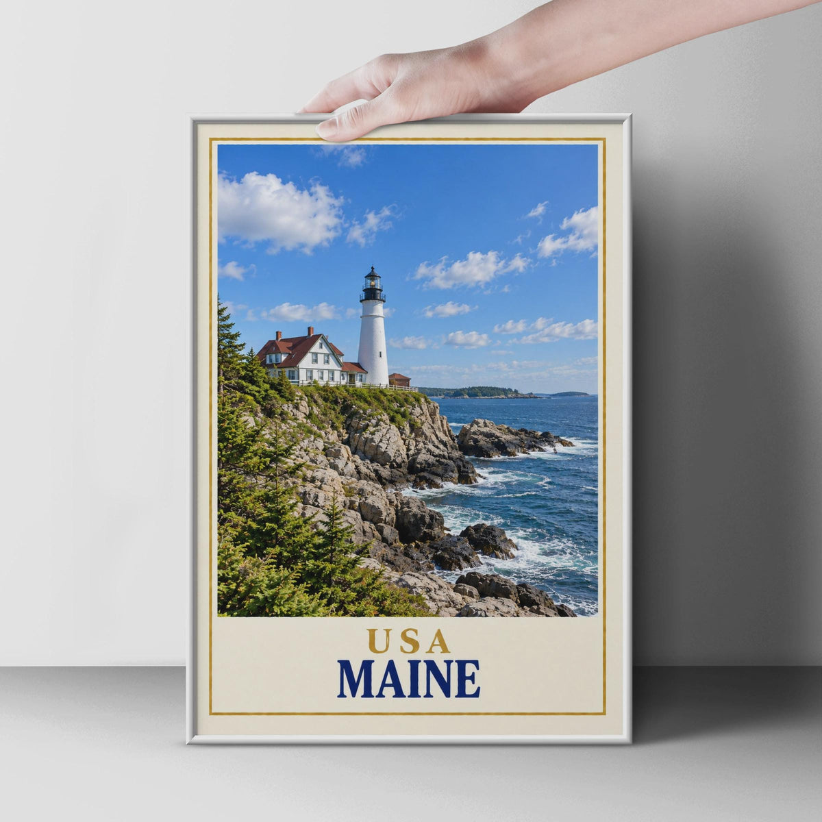 Maine Lighthouse Coastal Print, USA Travel Wall Art, New England Seaside Decor