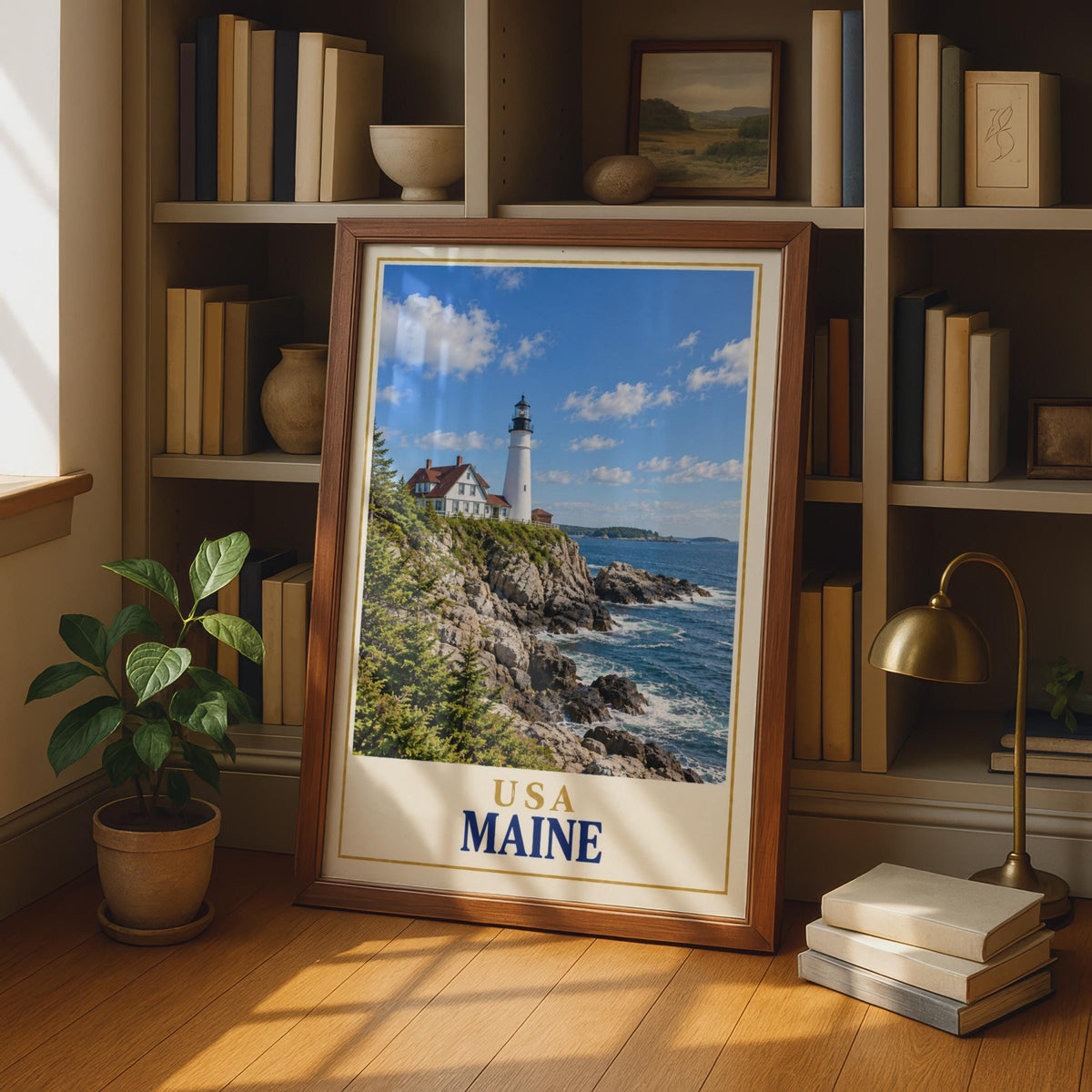 Maine Lighthouse Coastal Print, USA Travel Wall Art, New England Seaside Decor