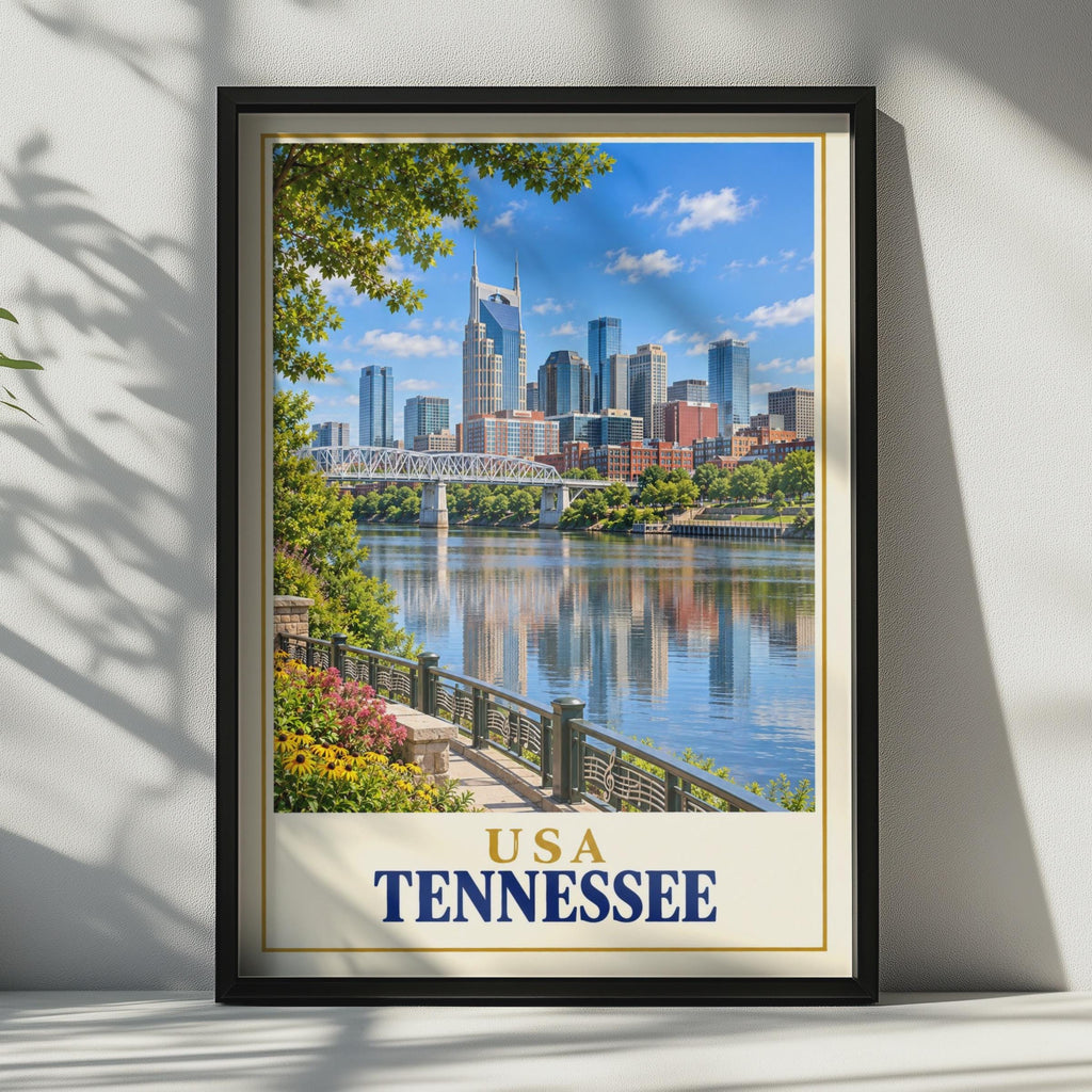 Nashville Tennessee Skyline Poster, Cumberland River Reflection, Music City Wall Art