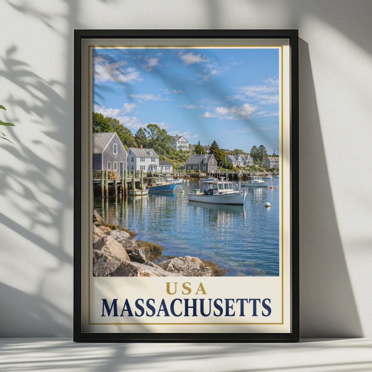 Massachusetts Harbour Print, New England Coastal Village Art (Physical Poster)