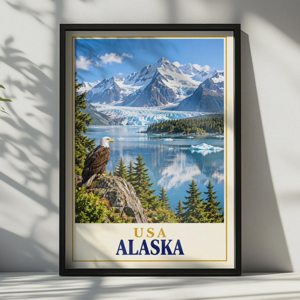 Alaska Bald Eagle Glacier Poster, USA Wilderness Landscape Art Print