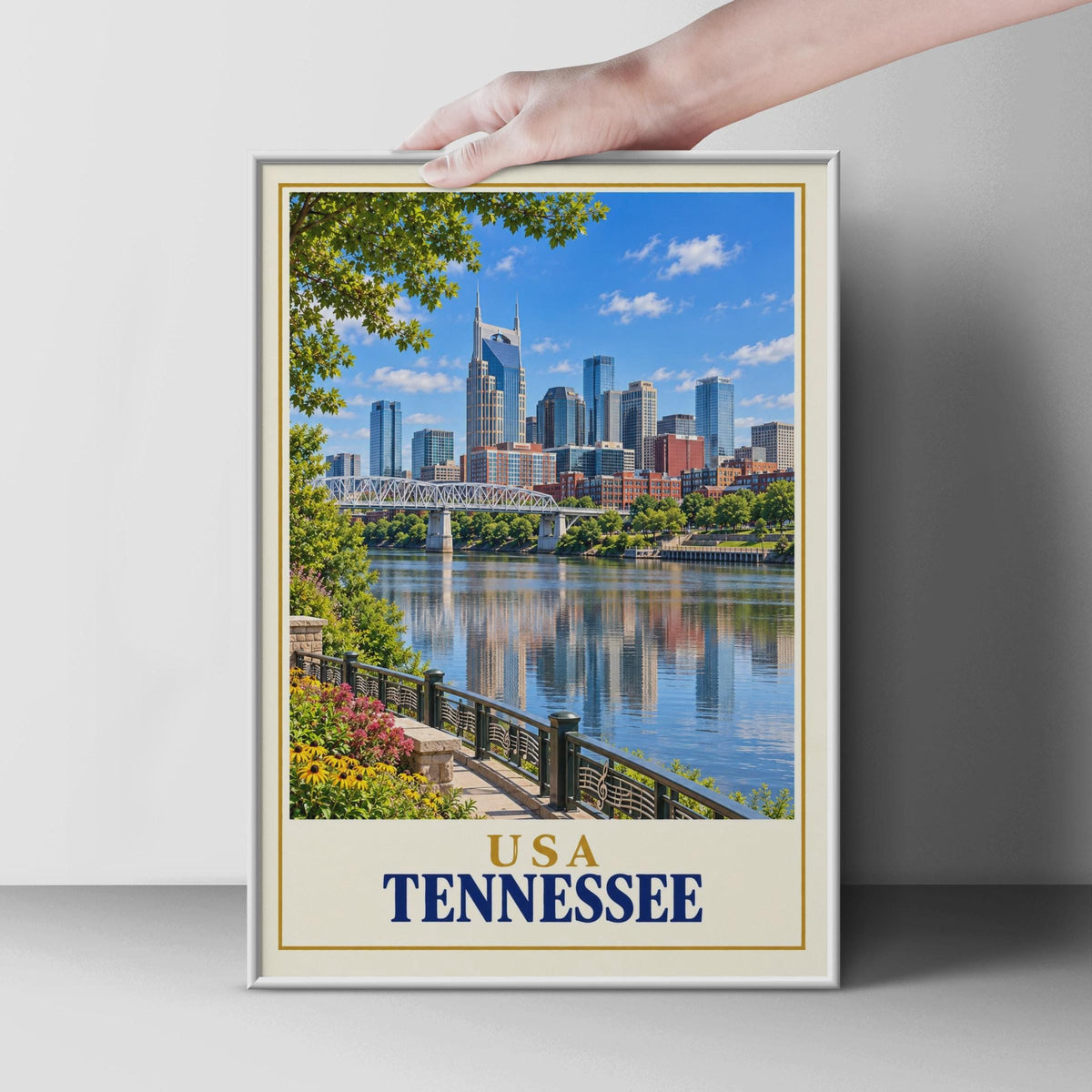Nashville Tennessee Skyline Poster, Cumberland River Reflection, Music City Wall Art