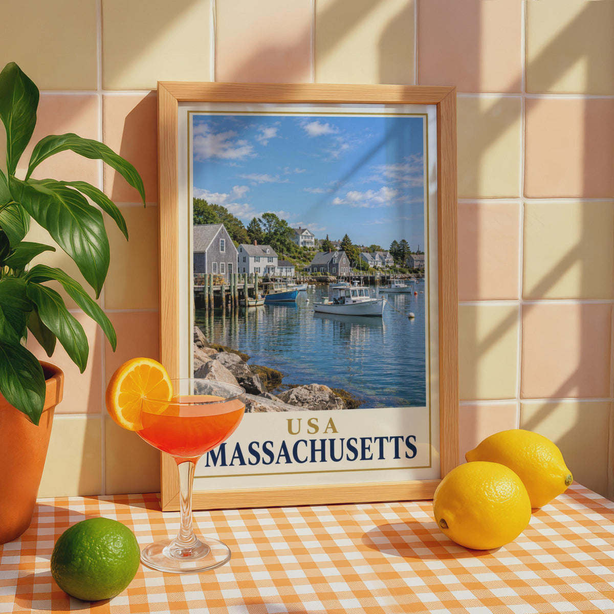 Massachusetts Harbour Print, New England Coastal Village Art (Physical Poster)