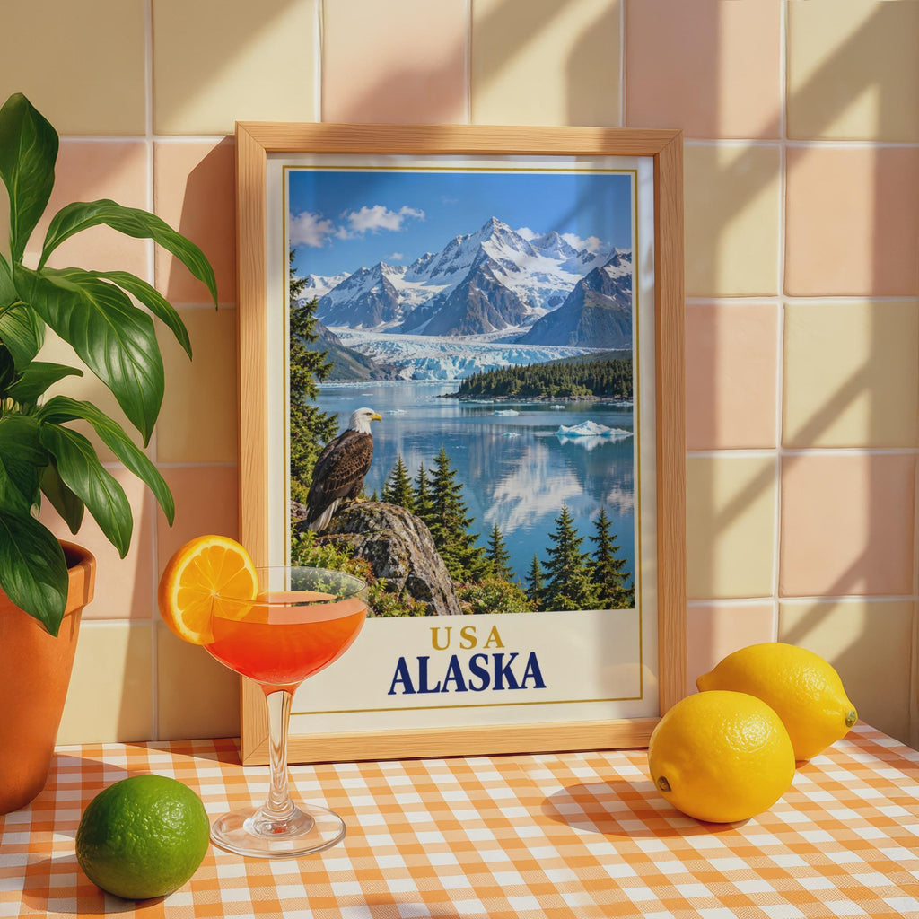 Alaska Bald Eagle Glacier Poster, USA Wilderness Landscape Art Print
