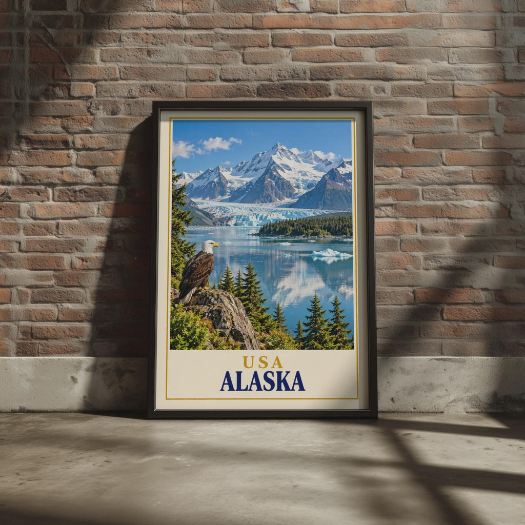 Alaska Bald Eagle Glacier Poster, USA Wilderness Landscape Art Print