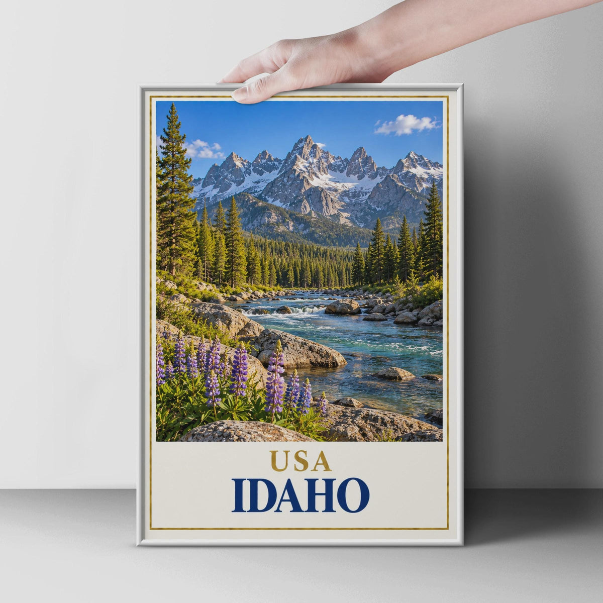 Idaho Travel Poster, Rocky Mountain Lupine Wildflower Print, Pacific Northwest Nature Wall Art