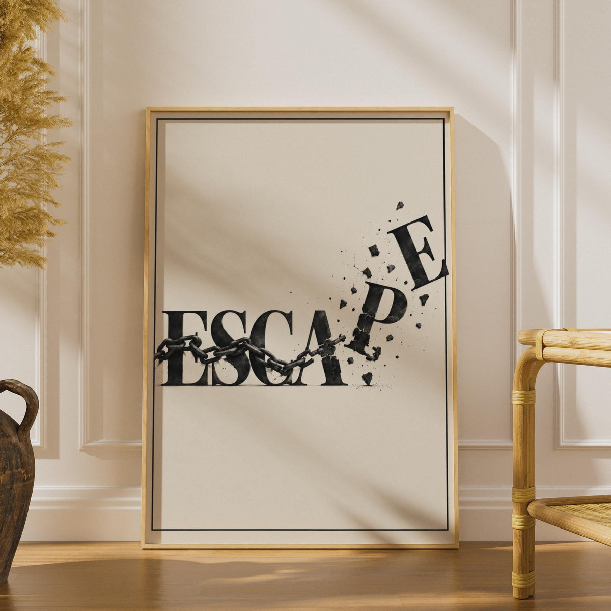 ESCAPE Typography Poster, Breaking Chains Wall Art, Black White Motivational Print (Physical Print)