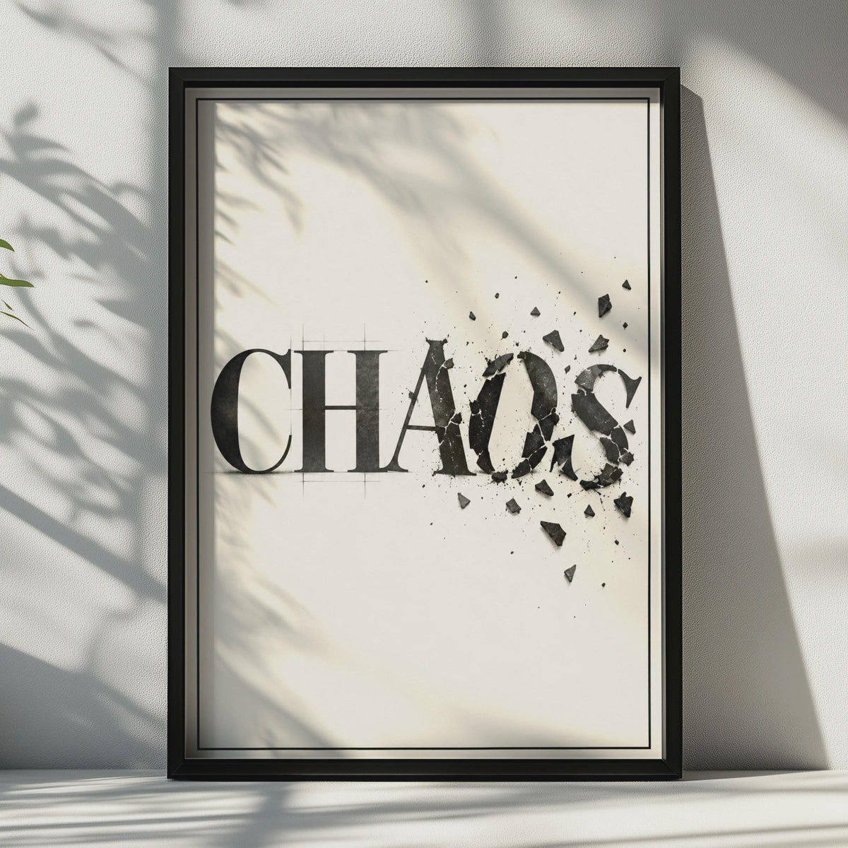 Chaos Typography Poster, Shattered Letter Art, Monochrome Minimalist Wall Decor