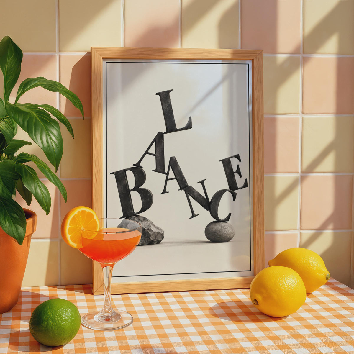 3D Typography Poster, Balance Word Art, Monochrome Stone Wall Decor