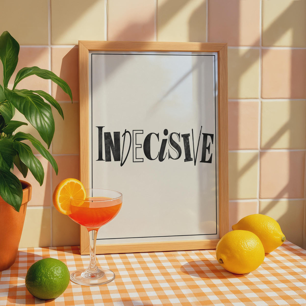 Indecisive Typography Poster, Mixed Font Word Art Print, Black Cream Wall Art (Physical)