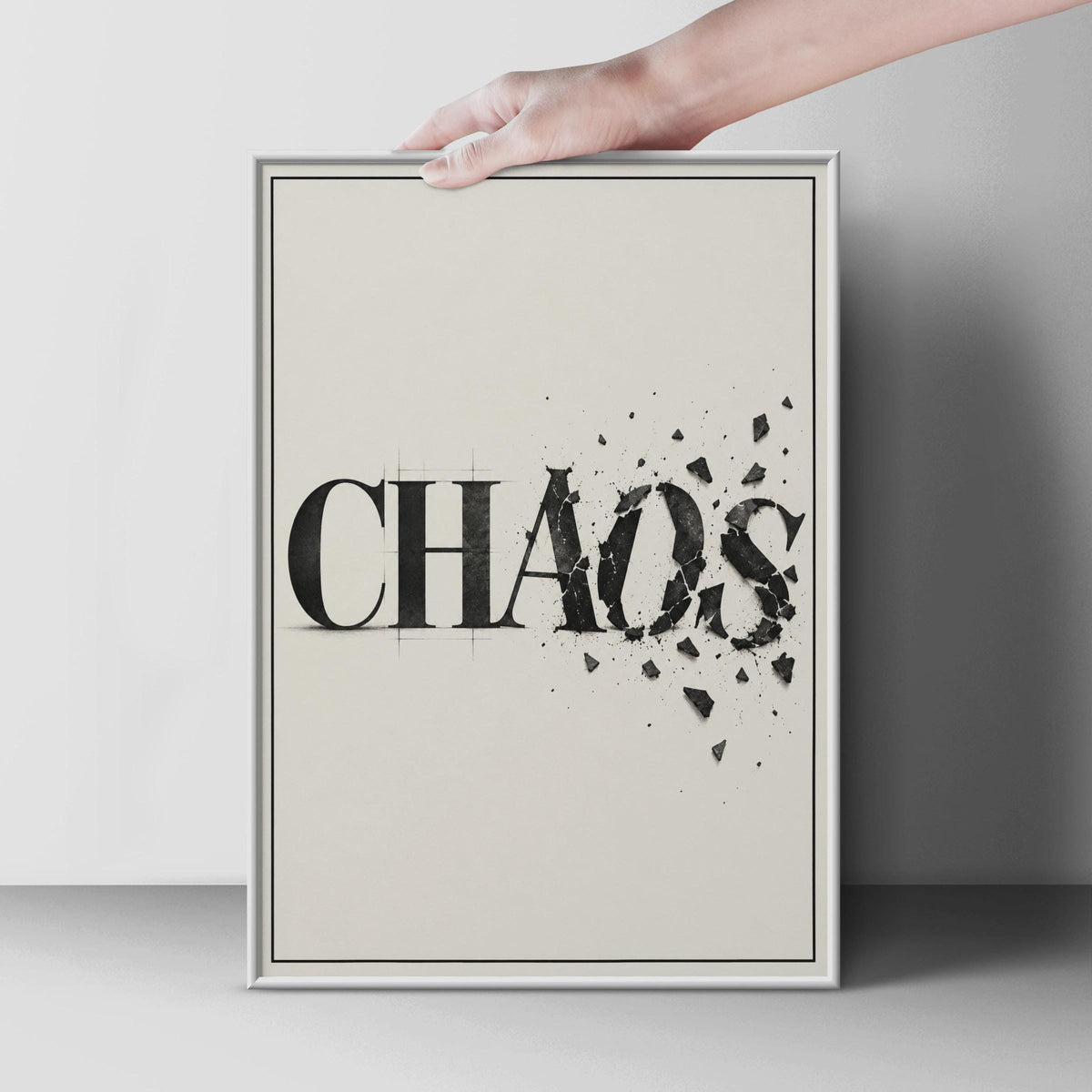 Chaos Typography Poster, Shattered Letter Art, Monochrome Minimalist Wall Decor