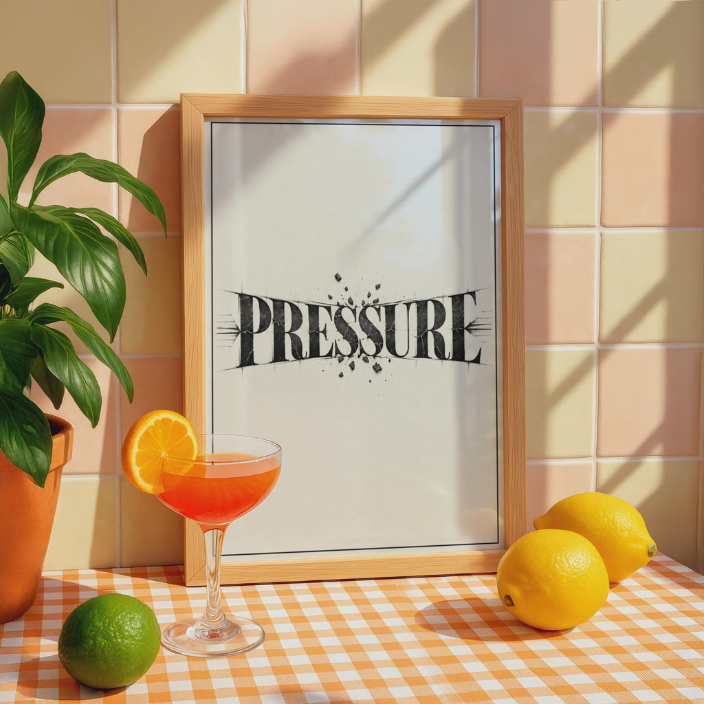 Pressure Typography Poster, Crumbling Text Wall Art, Monochrome Minimalist Home Decor