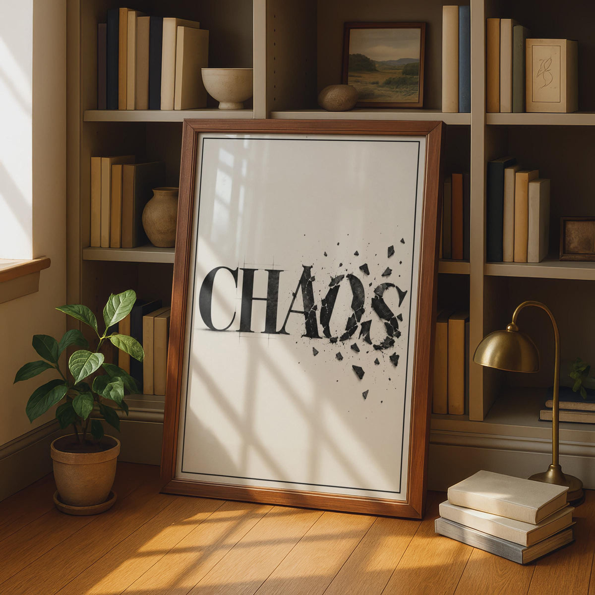Chaos Typography Poster, Shattered Letter Art, Monochrome Minimalist Wall Decor