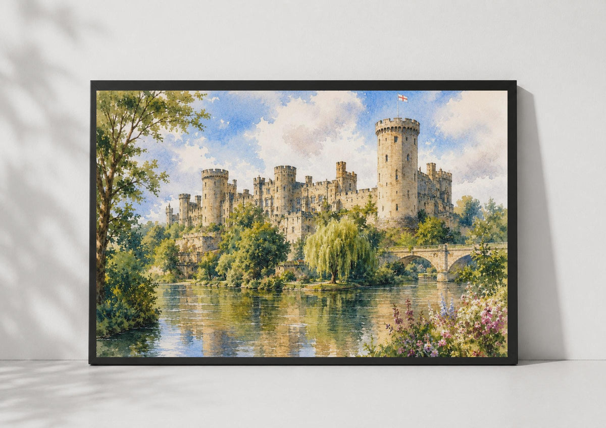Warwick Castle Watercolour Poster, English Heritage, River Avon Print (Physical)
