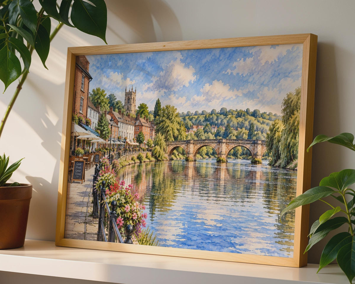 Bewdley Bridge Watercolour Poster, River Severn, Worcestershire England (Wall Art)