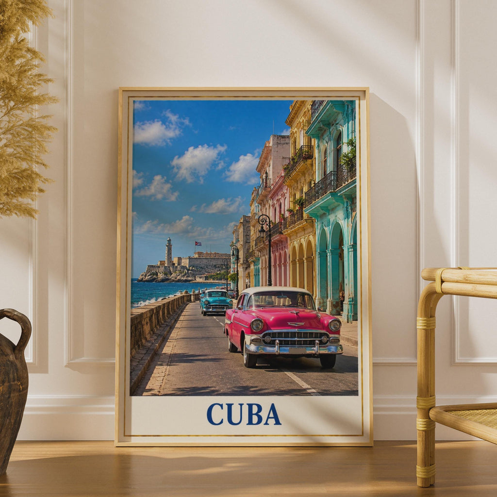 Cuba Travel Poster, Havana Malecon Street Art, Vintage Car Print (Physical)
