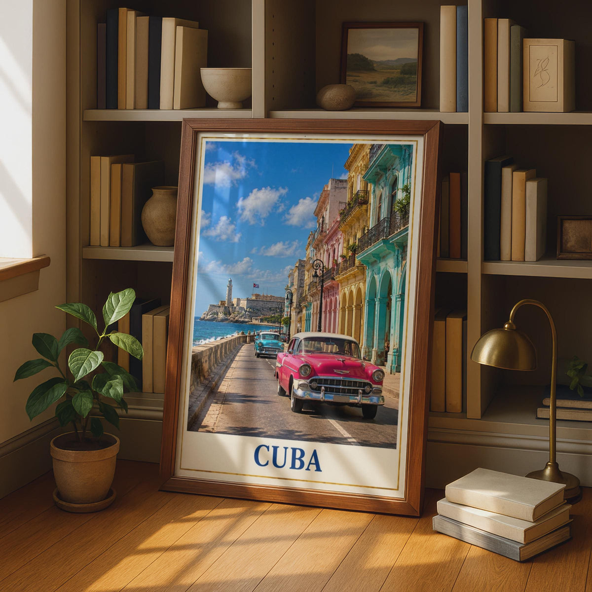 Cuba Travel Poster, Havana Malecon Street Art, Vintage Car Print (Physical)