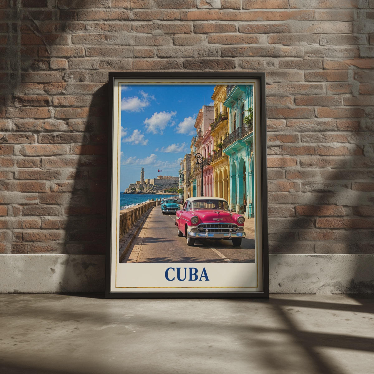 Cuba Travel Poster, Havana Malecon Street Art, Vintage Car Print (Physical)