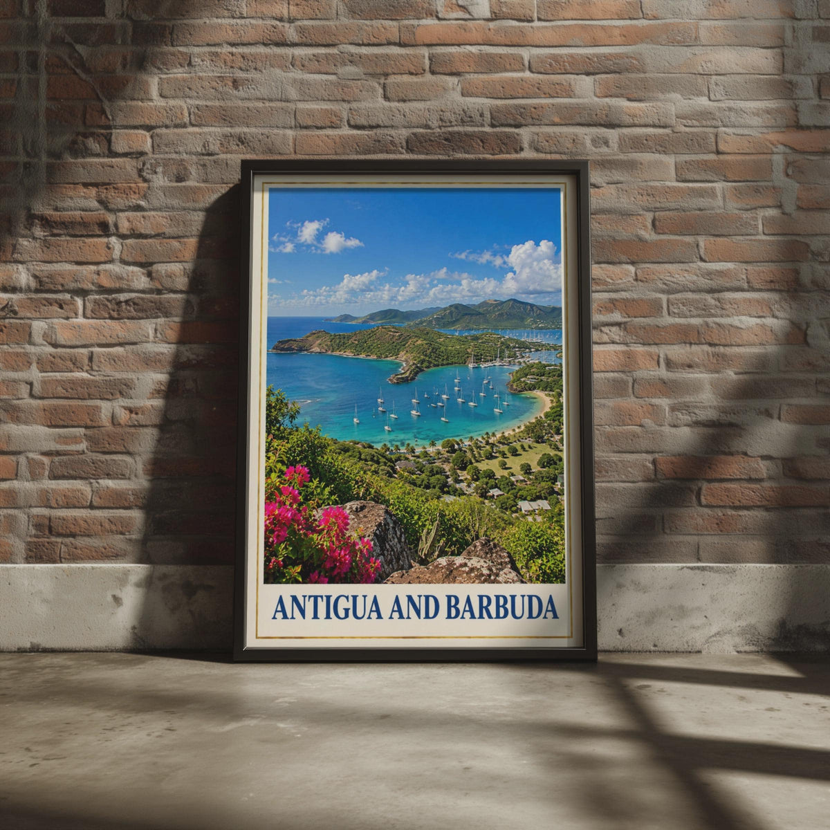 Antigua Barbuda Travel Poster, English Harbour Sailboats, Tropical Beach Art