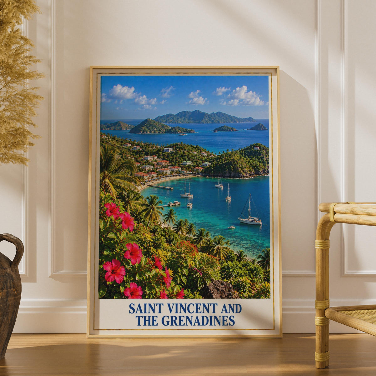 Saint Vincent Grenadines Travel Poster, Caribbean Bay, Sailing Yachts, Tropical Vibes