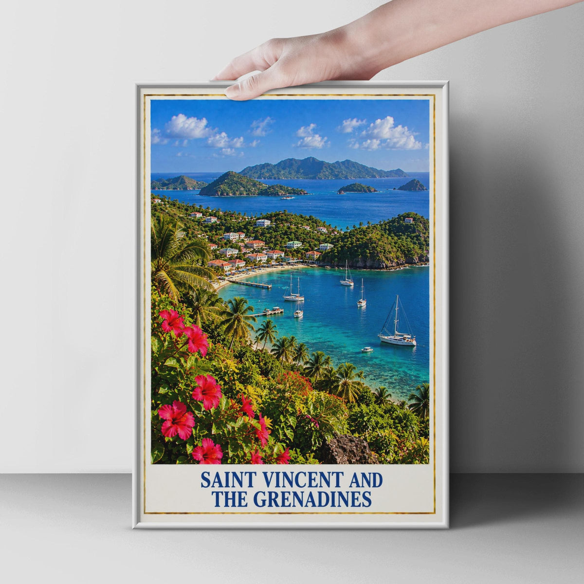 Saint Vincent Grenadines Travel Poster, Caribbean Bay, Sailing Yachts, Tropical Vibes