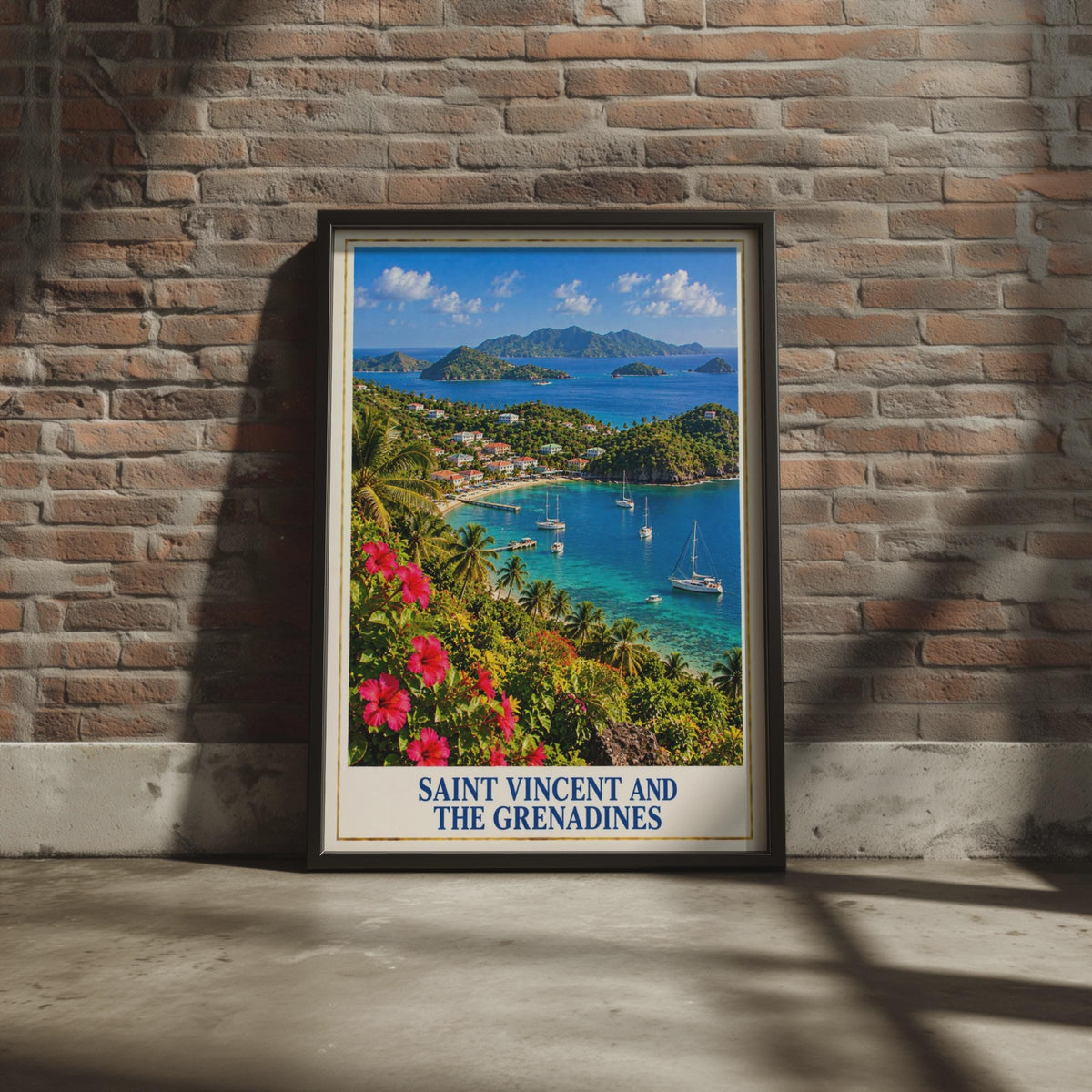 Saint Vincent Grenadines Travel Poster, Caribbean Bay, Sailing Yachts, Tropical Vibes