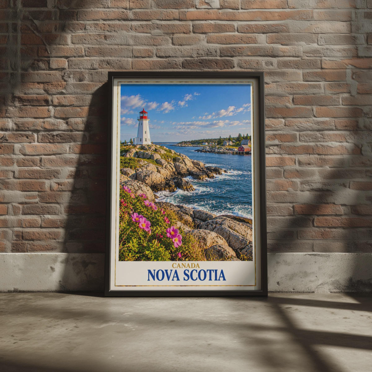 Nova Scotia Lighthouse Coastal Print, Rocky Coastline, Fishing Village (Physical Poster)