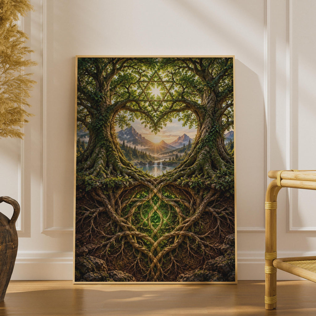 Anahata Heart Chakra Tree of Life Poster, Sacred Geometry Nature Art (Printed Poster)
