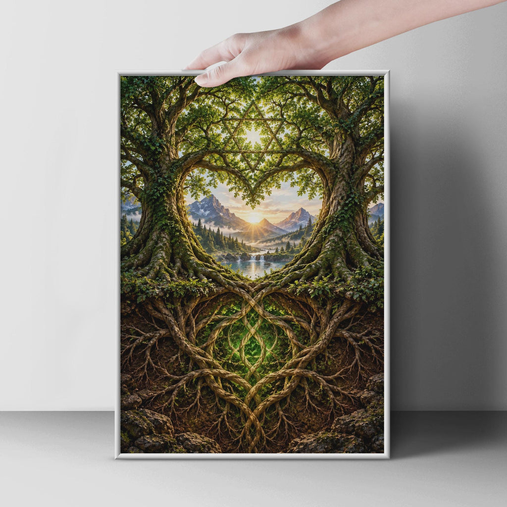 Anahata Heart Chakra Tree of Life Poster, Sacred Geometry Nature Art (Printed Poster)