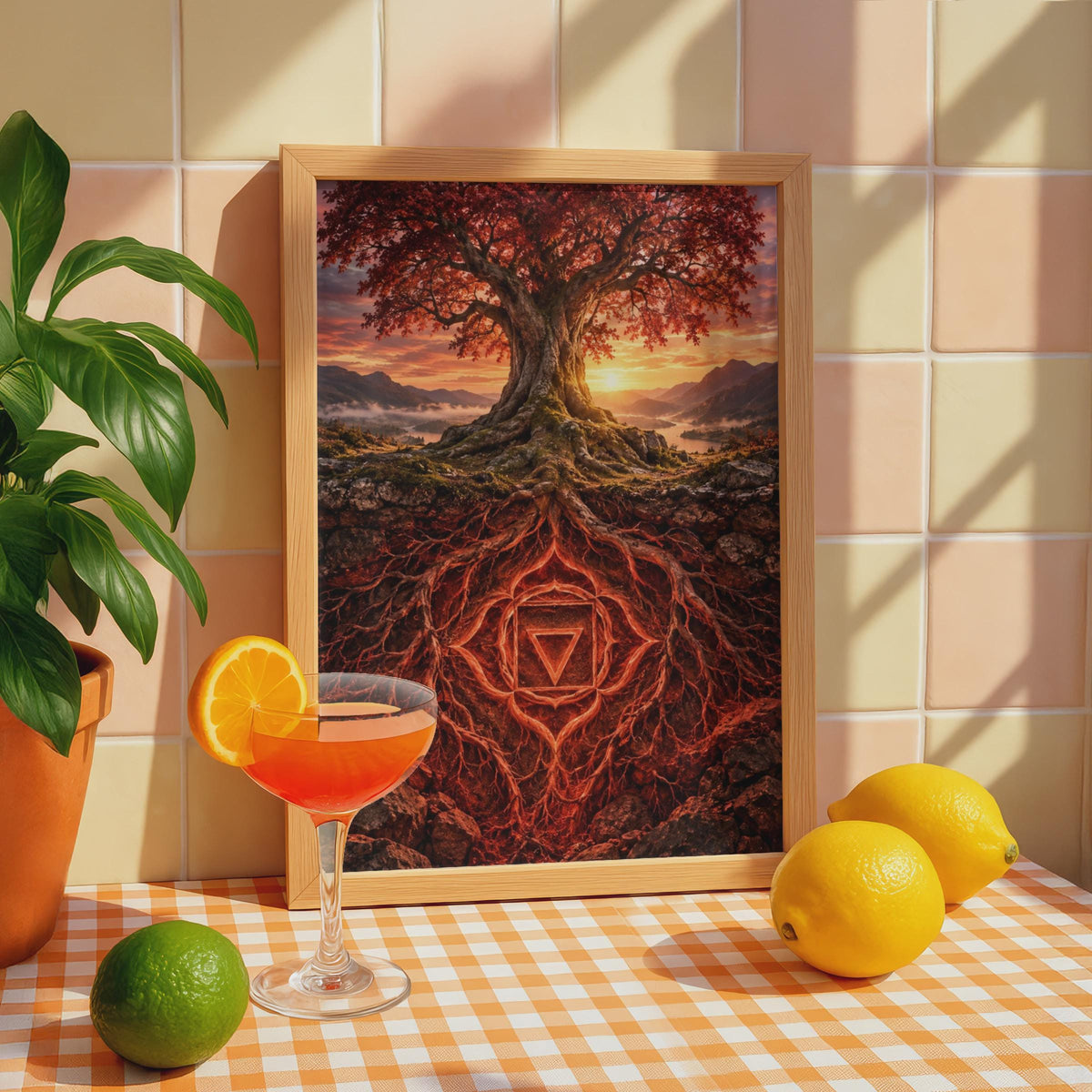 Root Chakra Tree of Life Poster, Red Mandala Sacred Geometry Wall Art (Printed Poster)