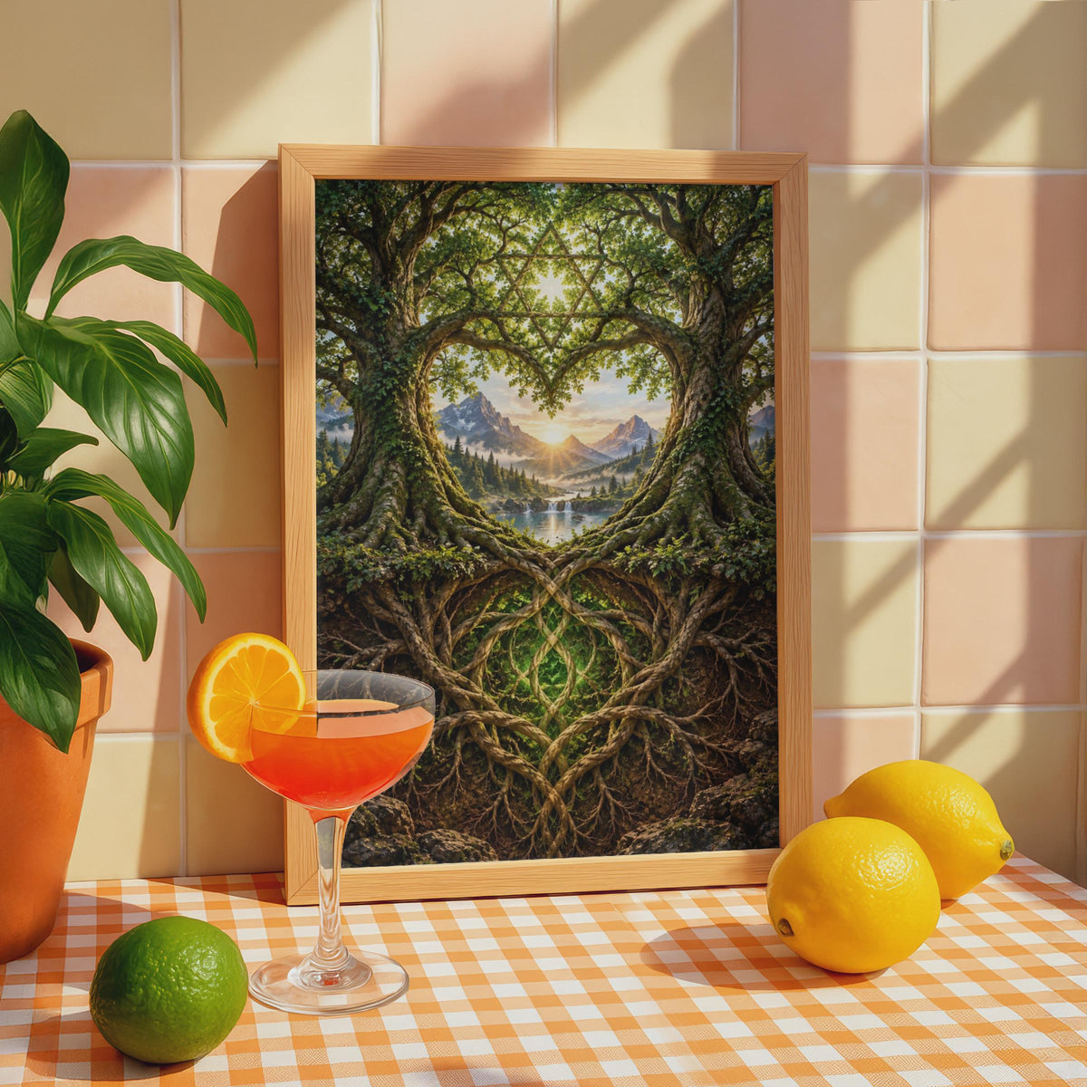 Anahata Heart Chakra Tree of Life Poster, Sacred Geometry Nature Art (Printed Poster)