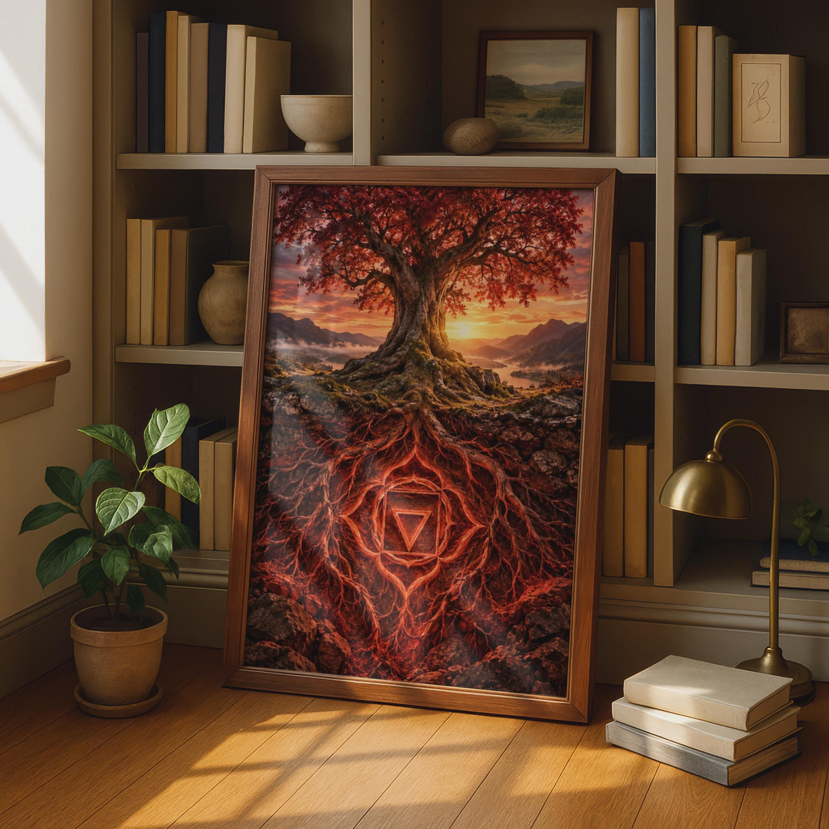 Root Chakra Tree of Life Poster, Red Mandala Sacred Geometry Wall Art (Printed Poster)
