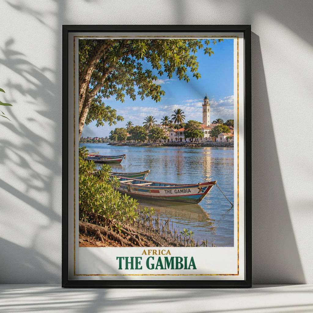 The Gambia Travel Poster, River Scene, Banjul, West Africa (Printed Poster)