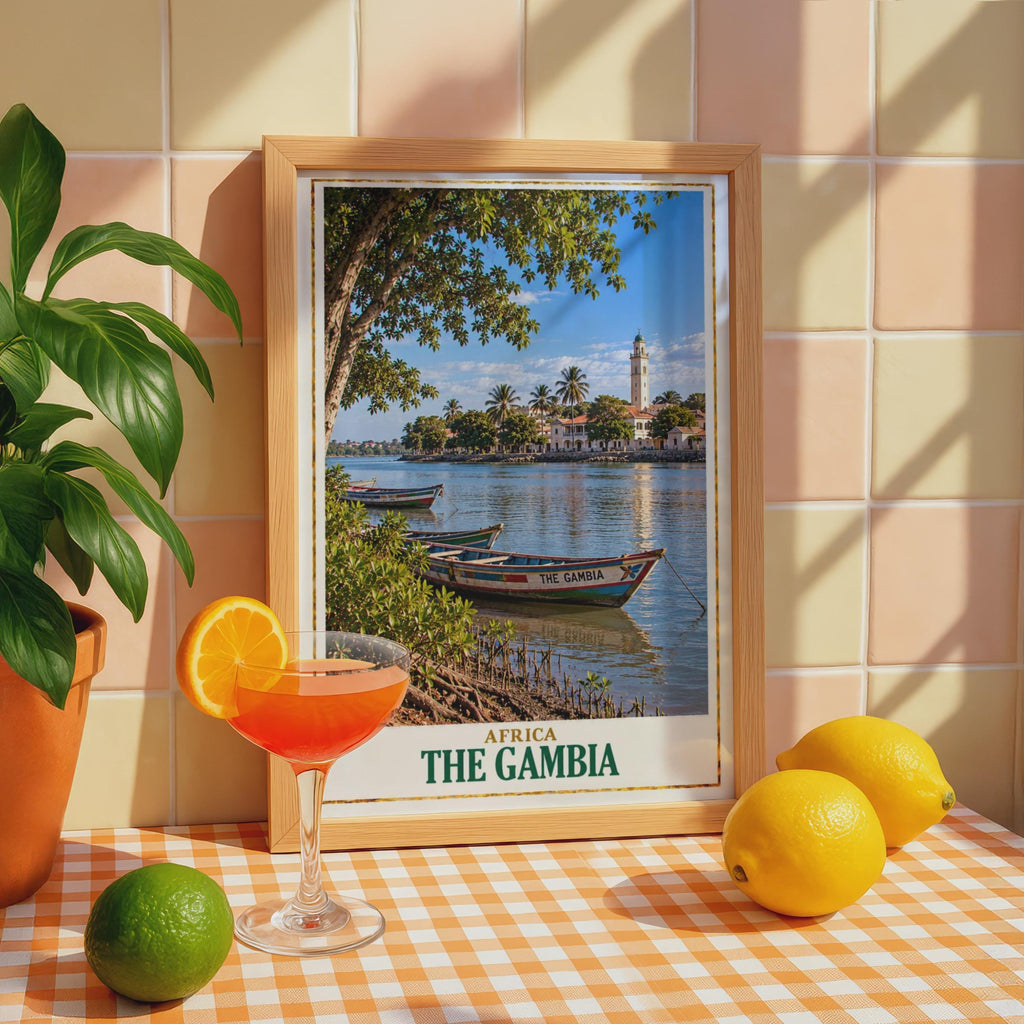 The Gambia Travel Poster, River Scene, Banjul, West Africa (Printed Poster)