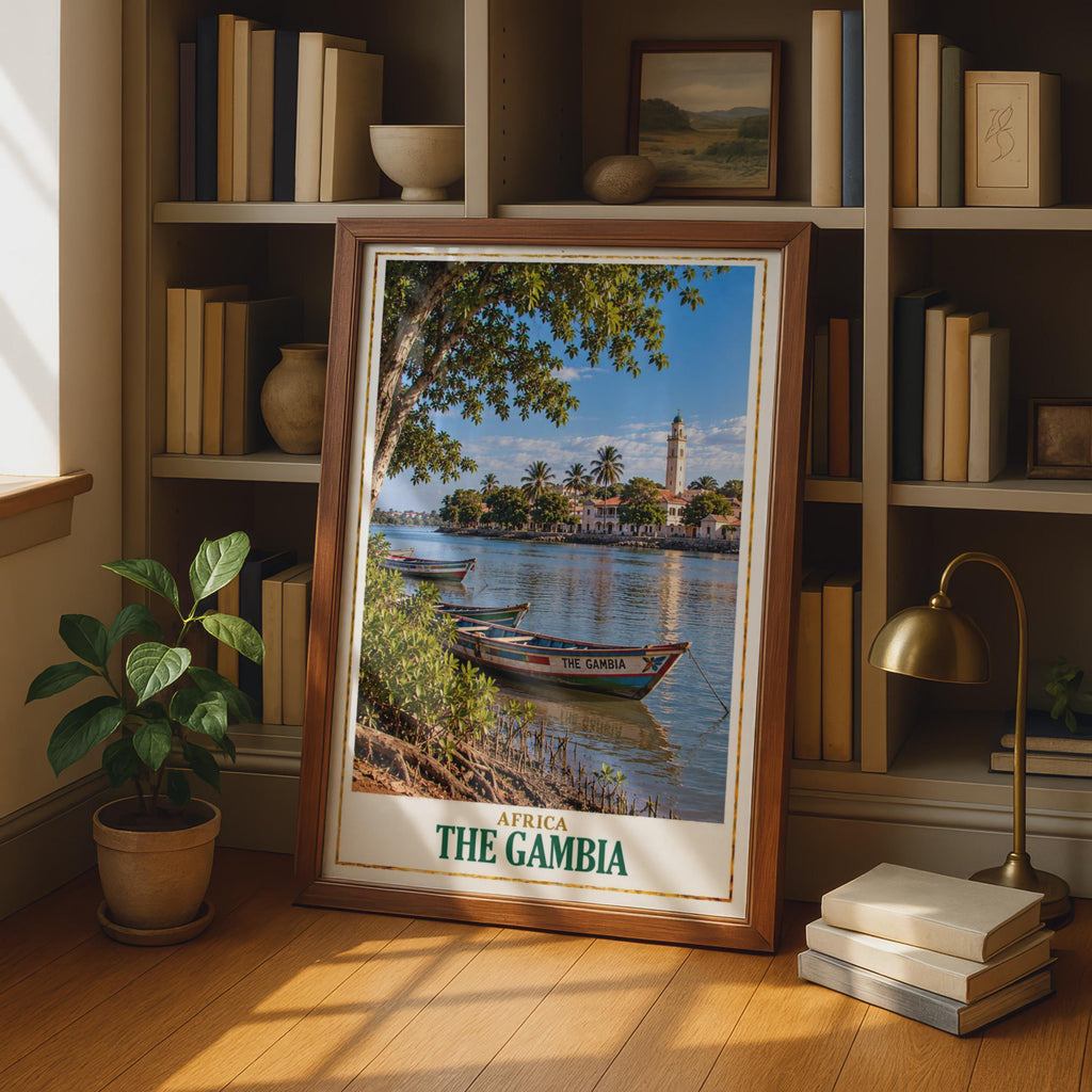 The Gambia Travel Poster, River Scene, Banjul, West Africa (Printed Poster)
