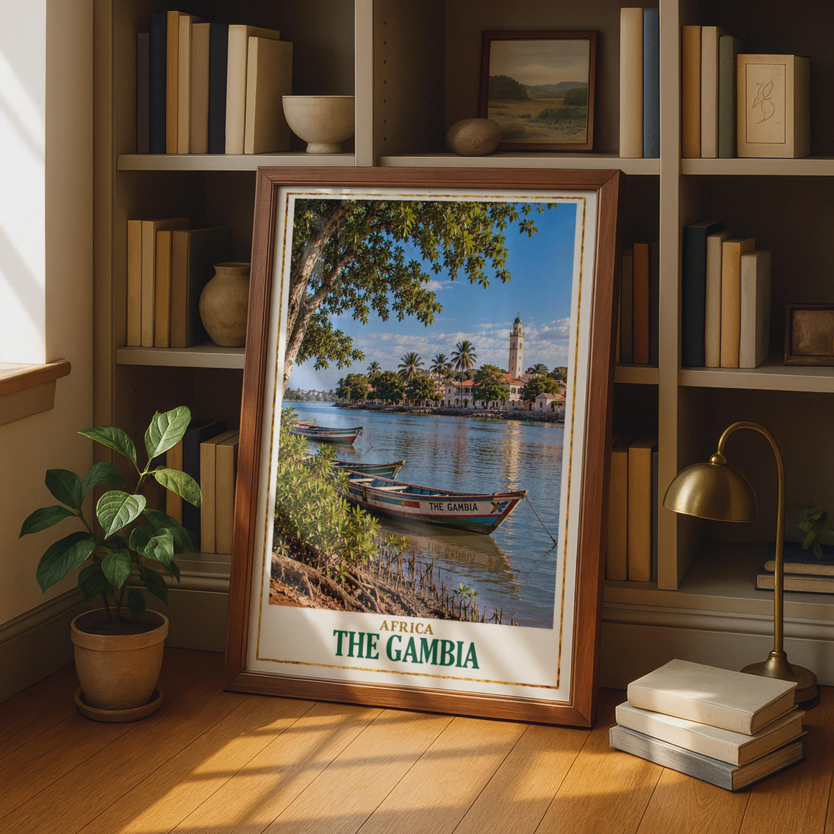 The Gambia Travel Poster, River Scene, Banjul, West Africa (Printed Poster)