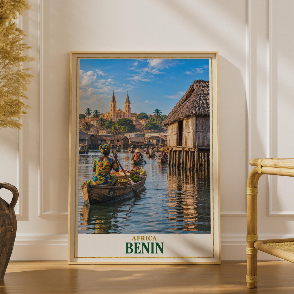 Benin Lake Nokoue Village Print, Ganvie Stilt Houses, West Africa Travel Poster