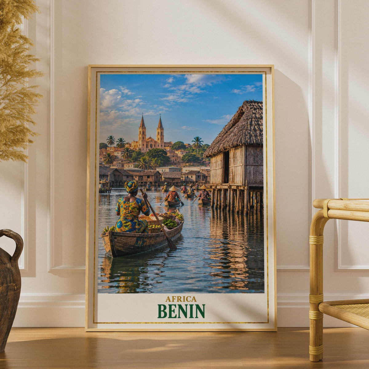 Benin Lake Nokoue Village Print, Ganvie Stilt Houses, West Africa Travel Poster