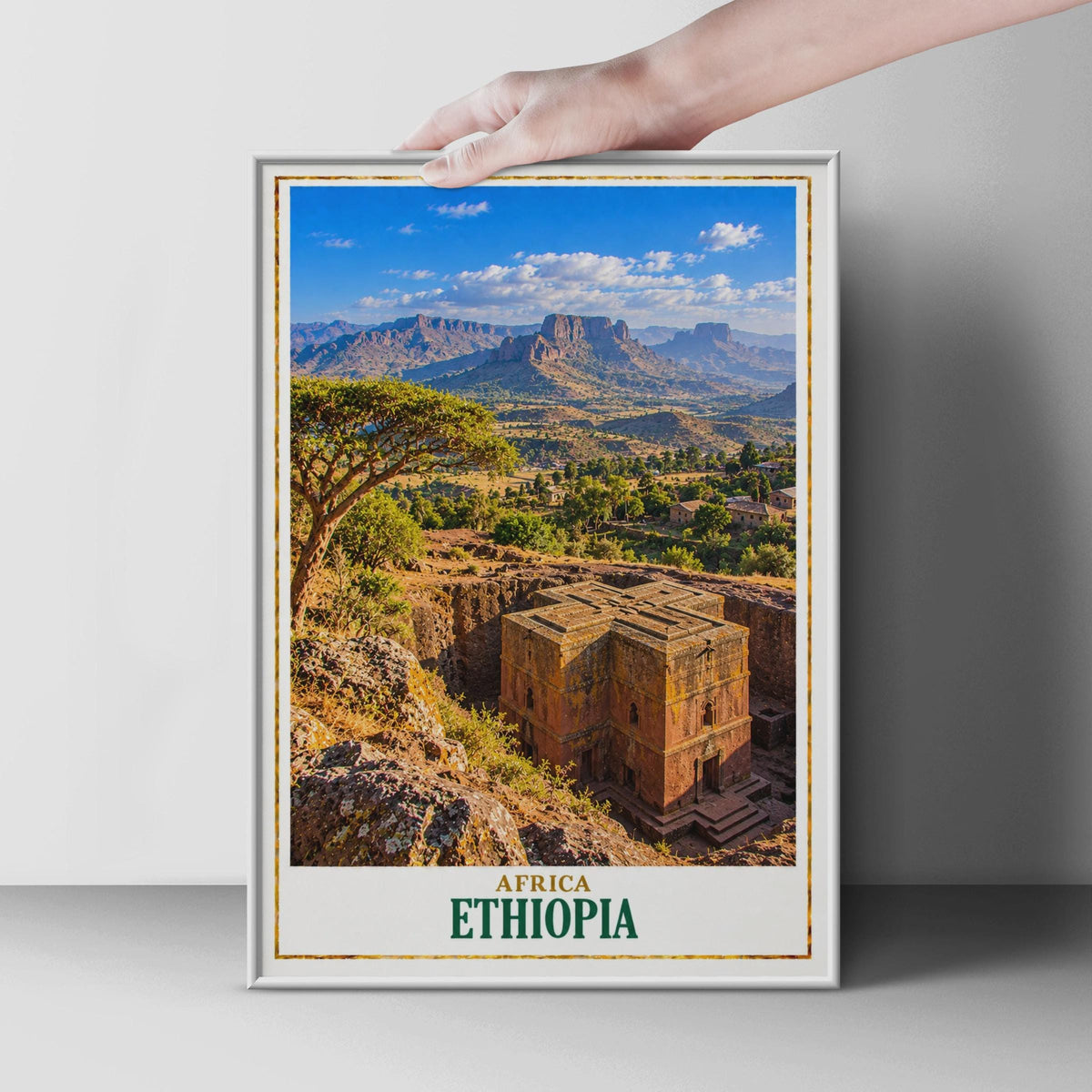Ethiopia Travel Poster, Lalibela Rock-Hewn Church, African Landscape Print (Physical)