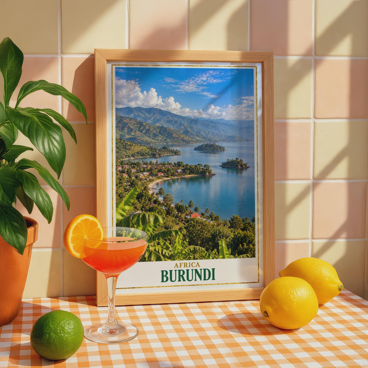 Burundi Lake Tanganyika Travel Poster, Tropical Landscape Print, East African Scenic Wall Art
