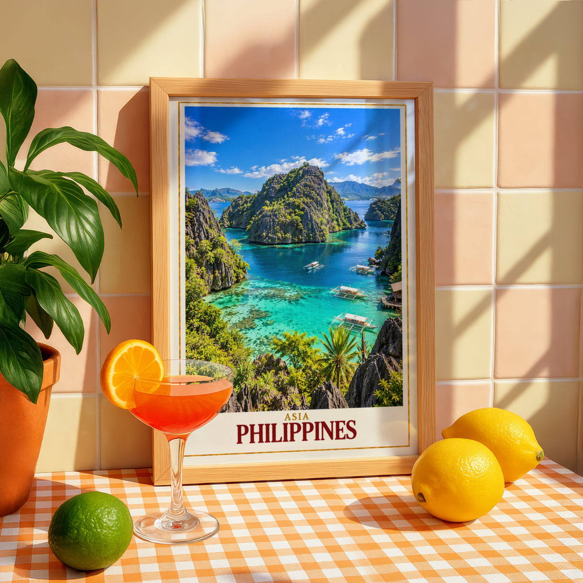 Philippines Travel Poster, Coron Palawan Lagoon Wall Art, Turquoise Sea Print, Tropical Island Decor, Southeast Asia Gift for Travellers