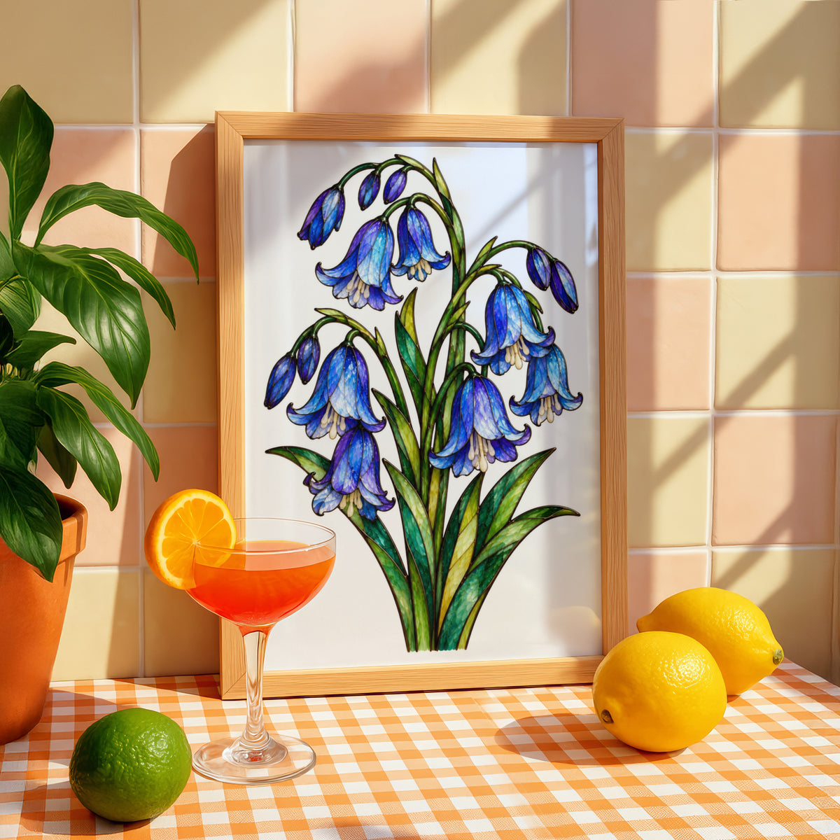 Bluebell Stained Glass Poster, Blue Floral Wall Art, Botanical Bell Flower Print, Nature Lover Gift, Living Room Bedroom Hallway Decor