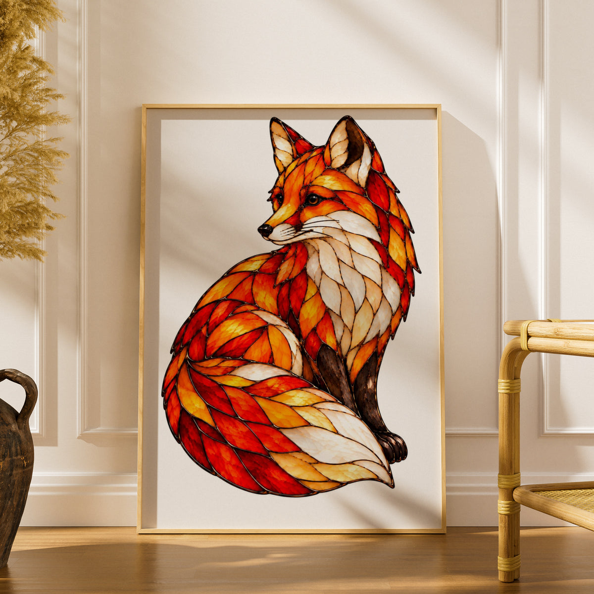 Stained Glass Fox Poster, Red Fox Wall Art, Autumn Wildlife Print, Fox Lover Gift, Orange Fox Art, Nature Inspired Animal Decor Poster