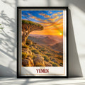 Yemen Travel Poster, Socotra Dragon Blood Tree Sunset Print, Middle East Wall Art, Arabian Landscape, Exotic Nature Decor, Asia Map Gift