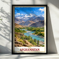 Afghanistan Travel Poster, Hindu Kush Mountain River Valley Wall Art, Central Asia Landscape Print, Adventure Home Decor, Living Room Art