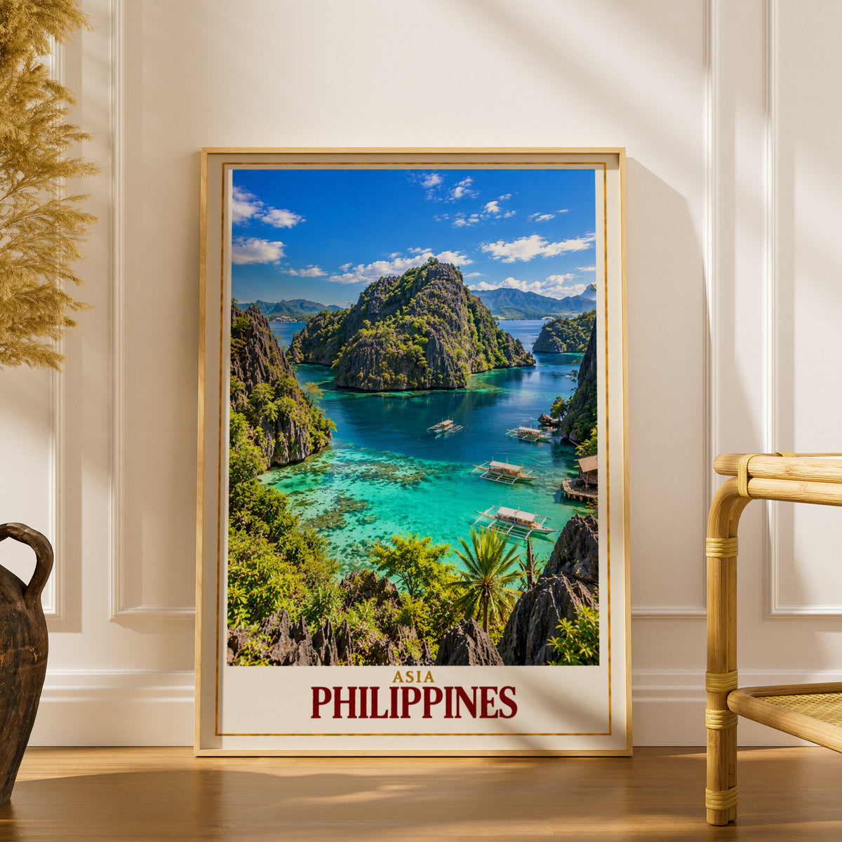 Philippines Travel Poster, Coron Palawan Lagoon Wall Art, Turquoise Sea Print, Tropical Island Decor, Southeast Asia Gift for Travellers