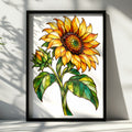 Stained Glass Sunflower Poster, Botanical Floral Wall Art, Yellow Orange Green Home Decor, Kitchen Living Room Print, Nature Flower Artwork