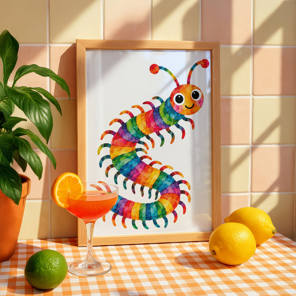 Colourful Caterpillar Poster, Rainbow Bug Wall Art, Cute Kids Room Print, Bright Nursery Decor, Children's Insect Illustration Poster