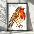 Stained Glass Robin Poster, British Robin Redbreast Wall Art, Orange Red Bird Print, Nature Wildlife Decor, Garden Bird Art Gift